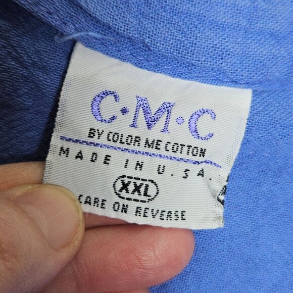 CMC Hand-Painted Iris Blue Tunic Top Sleeves XXL Cotton Lightweight Art you wear - Picture 3 of 8